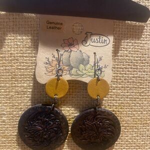Justin Leather Earrings in Brown and Tan